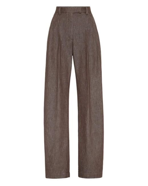 Brunello Cucinelli Brown Relaxed-Fit Trousers With A Curved Design