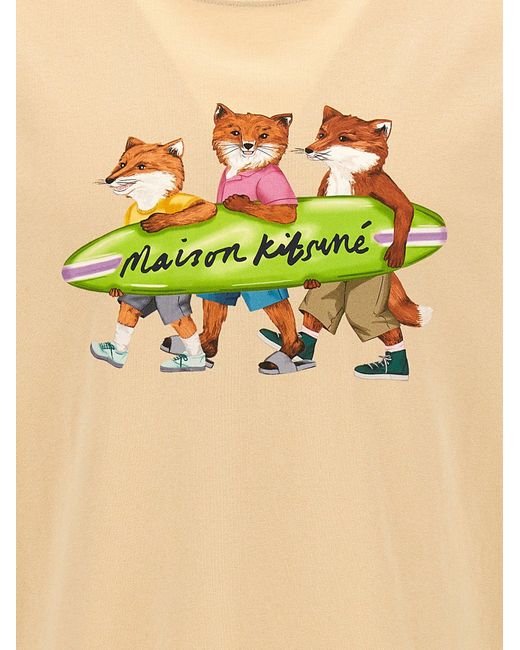 Surfing Foxes T Shirt Beige di Maison Kitsuné in Natural da Uomo