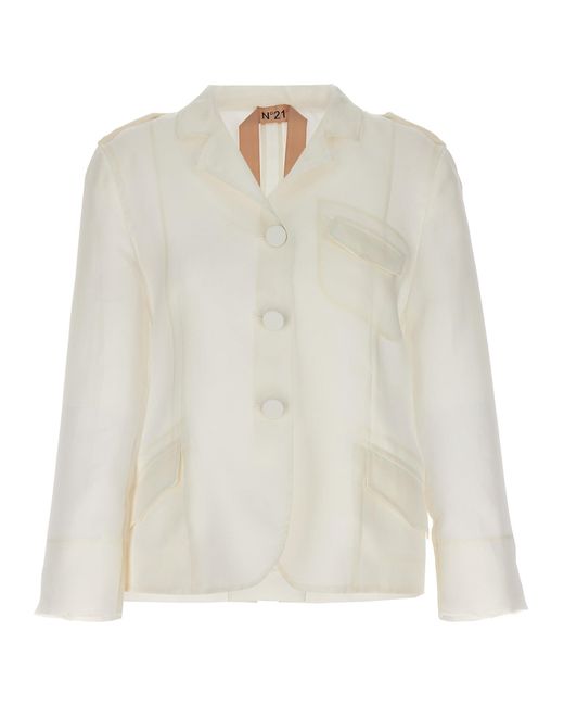 Single-Breasted Silk Blazer Blazer And Suits Bianco di N°21 in White