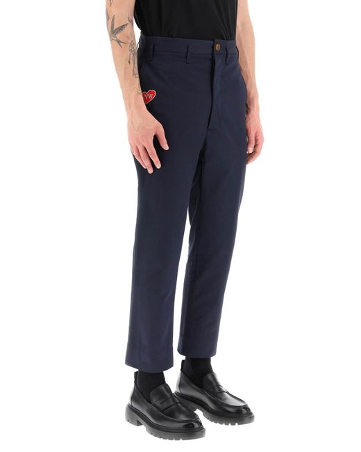 Vivienne Westwood Blue Cropped Cruise Pants Featuring Embroidered Heart-shaped Logo for men