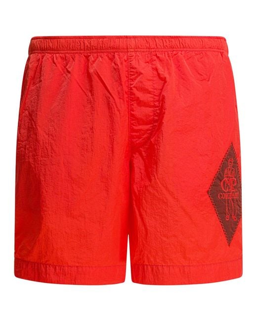 C P Company Red "Eco-Chrome R" Swim Shorts for men