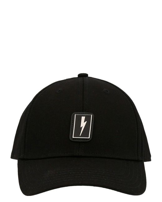 Neil Barrett Black Logo Plate Cap Hats for men
