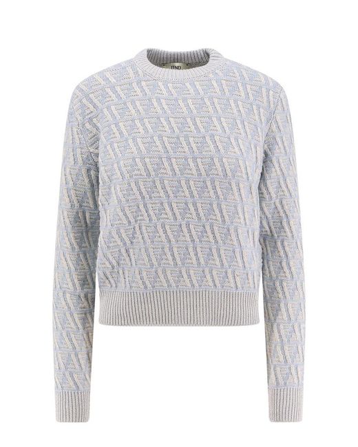 Ff Wool And Cashmere Crop Sweater-Donna di Fendi in White