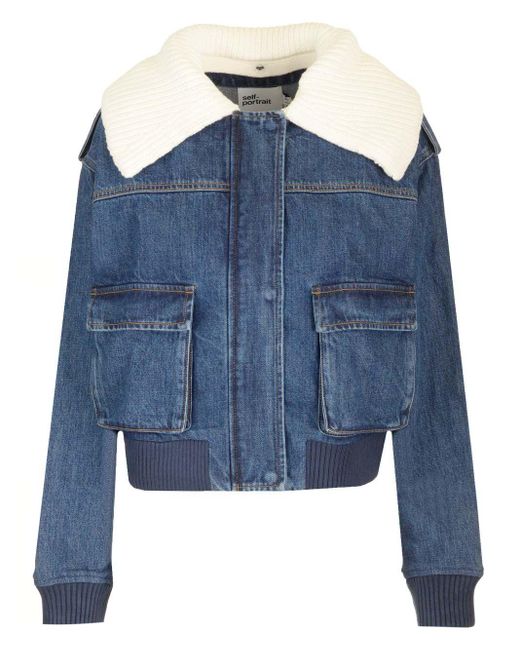 Self-Portrait Blue Bomber Style Denim Jacket Jackets