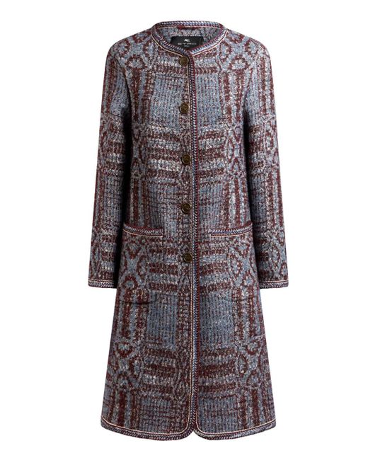 Etro Gray Jacquard Boucle Coat