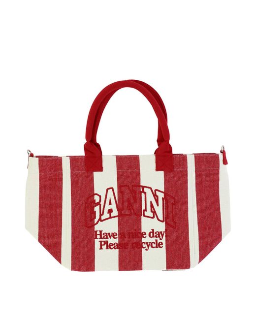 Ganni Red Striped Tote Bag