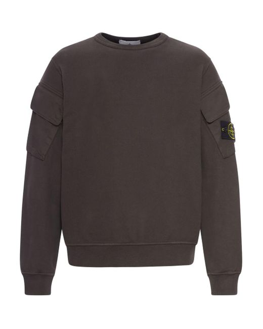 Stone Island Gray Logo Cotton Crewneck Sweatshirt for men