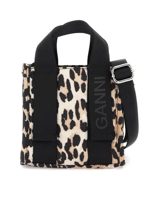 Ganni Leopard Tech Mini Tote Bag in Black Lyst