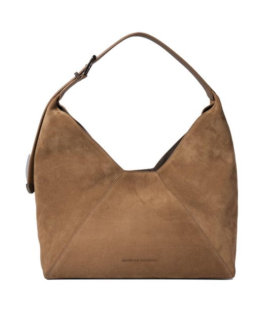 Brunello Cucinelli Brown Sueded Calfskin Hobo Bag