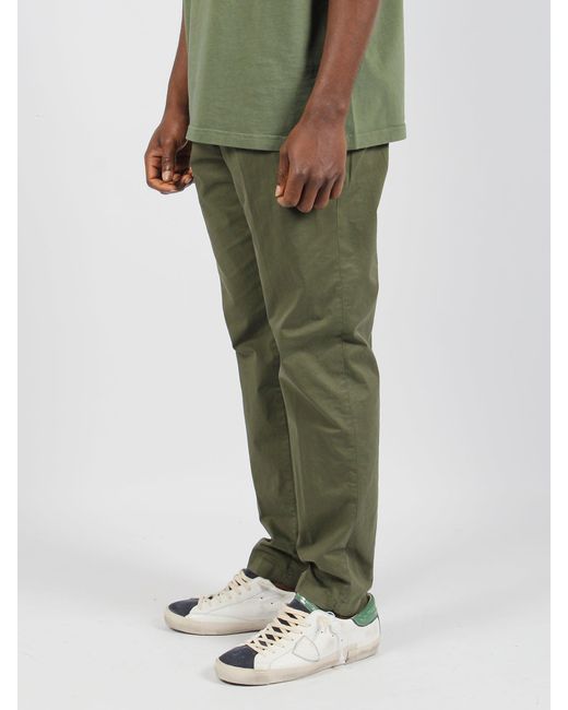 White Sand Green Stretch Cotton Trousers for men