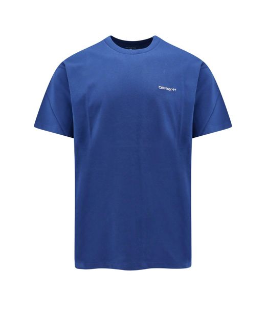 Carhartt Blue Cotton T-Shirt With Embroidered Logo for men
