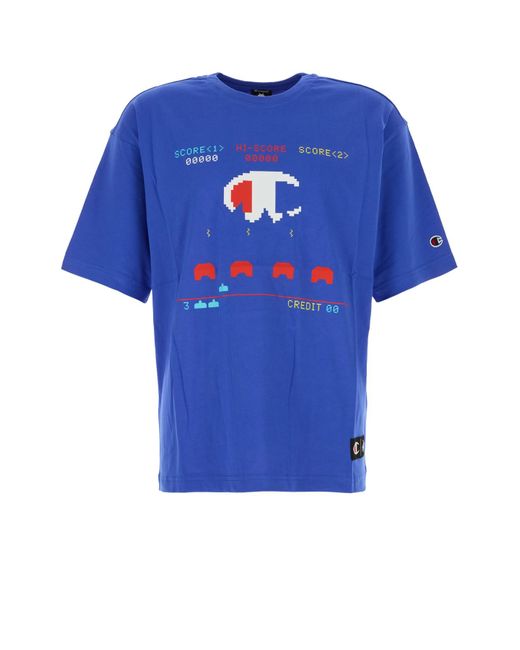 Champion Blue Crewneck Printed T-Shirt for men