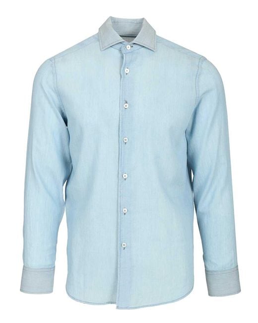 Fedeli Blue Long-Sleeved Shirt Shirts Light for men