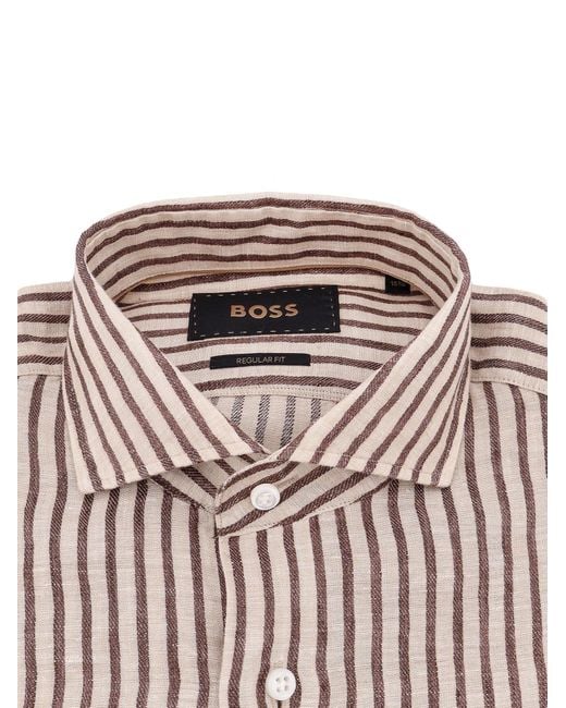 Boss White Josh Striped Linen Shirt for men