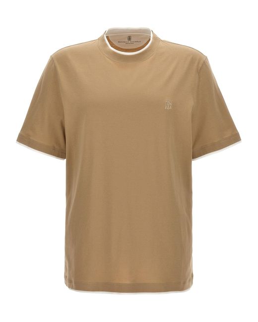 Double Layer T Shirt Beige di Brunello Cucinelli in Natural da Uomo