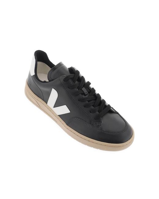 Veja Black Leather V-12 Sneakers for men