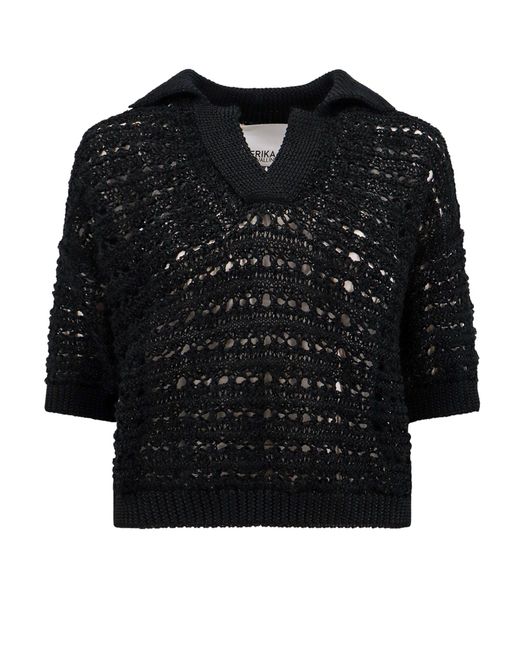 Erika Cavallini Semi Couture Black Perforated Polo Shirt