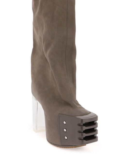 Rick Owens White Oblique High Boots With Platform