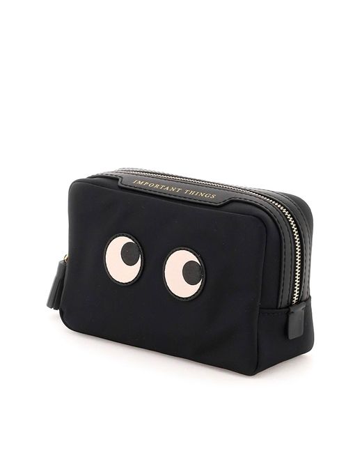 Anya Hindmarch Black Important Things Eyes Nylon Pouch