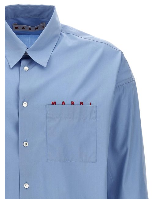 Marni Blue Boxy Shirt With Italian Collar for men