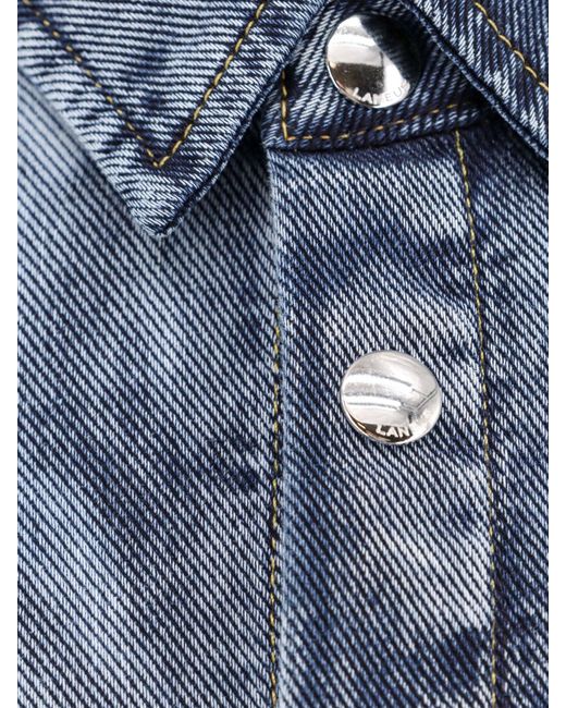 Laneus Blue Denim Shirt With Washed-Out Effect for men