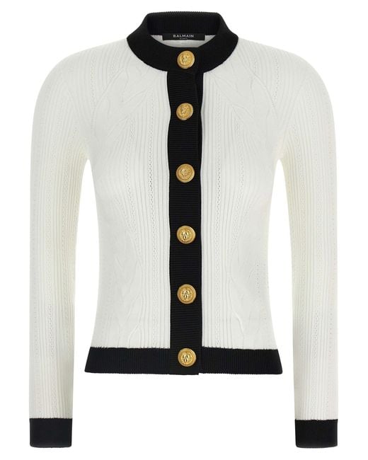 Balmain White Two-Tone Cardigan