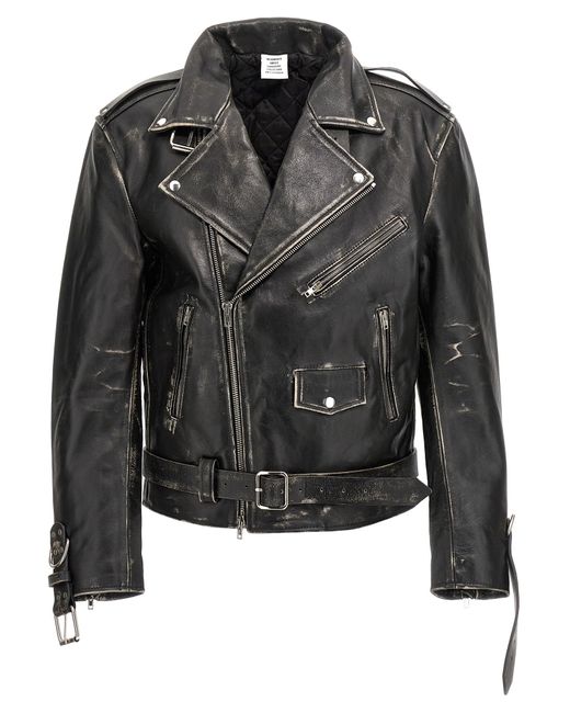 Vetements Distressed Vintage Leather Biker Jacket in Black Lyst
