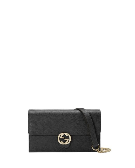 Gucci Interlocking Shoulder Bag GG Small Black Leather