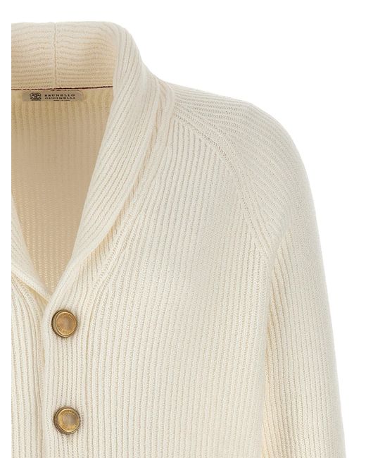 Logo Buttons Cardigan Maglioni Bianco di Brunello Cucinelli in White da Uomo