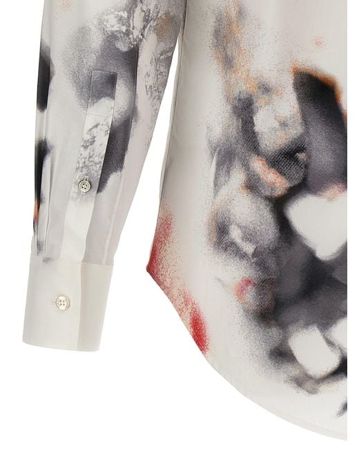 Alexander McQueen White Airbrush-pattern Pleated-cuff Regular-fit Cotton-poplin Shirt for men