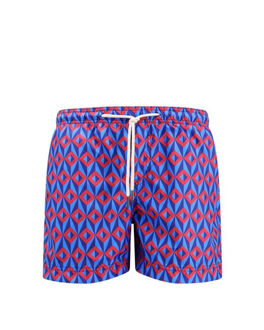 Peninsula Blue Recycled Nylon Swim Shorts With Geometric Print for men