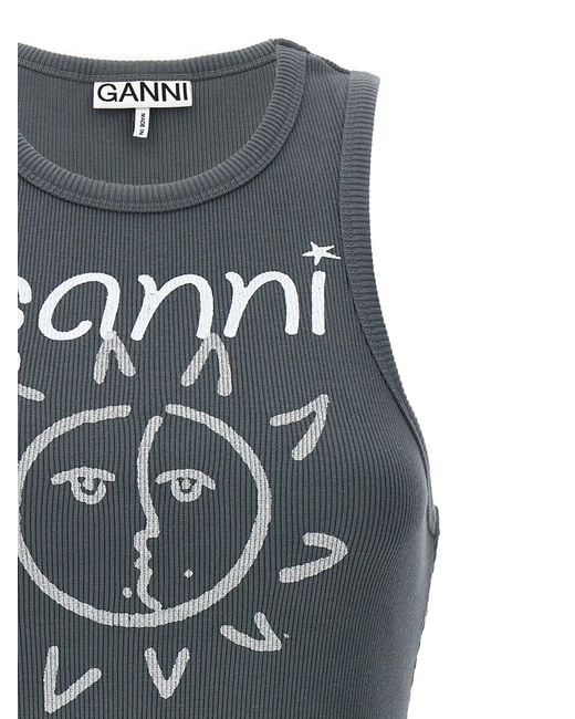 Ganni Gray Printed Tank Top