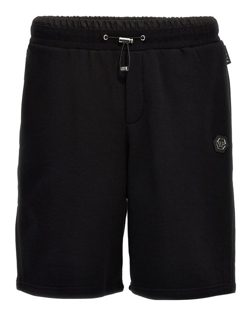 Logo Plaque Bermuda Shorts Pantaloni Nero di Philipp Plein in Black da Uomo