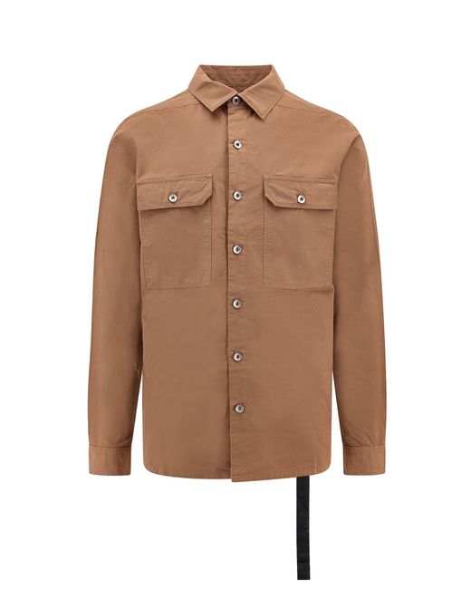 Rick Owens Brown Organic Cotton Shirt With Iconic Logoed Ribbon for men