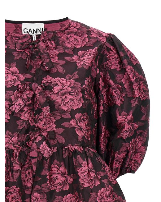 Floral Jacquard Blouse Camicie Fucsia di Ganni in Red