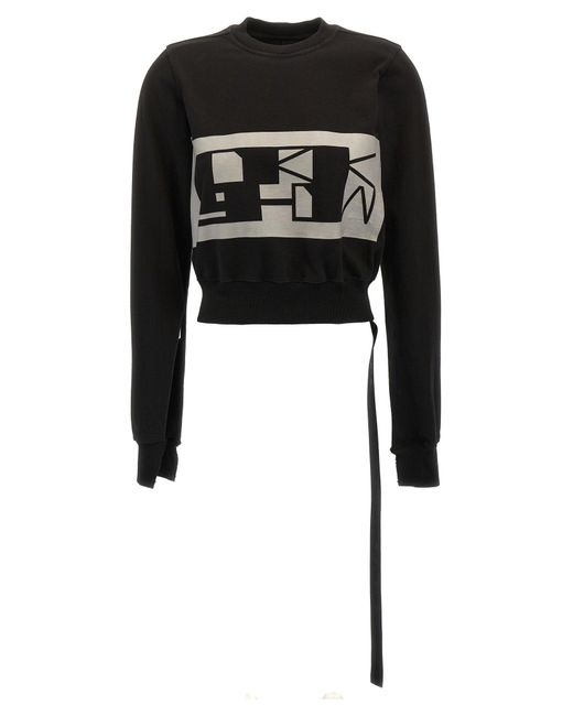 Rick Owens Logo Print Cropped Sweatshirt Black