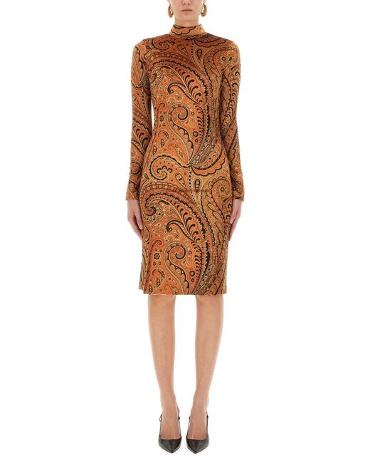 Etro Brown Paisley Print Dress
