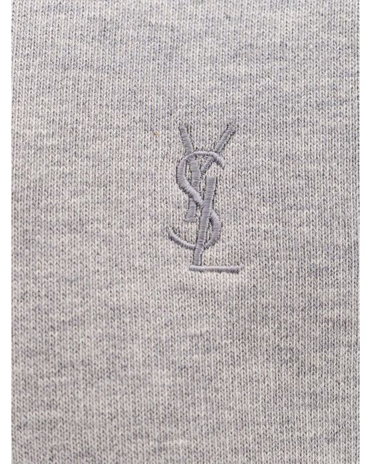 Felpa in cotone biologico con monogramma ricamato di Saint Laurent in Gray