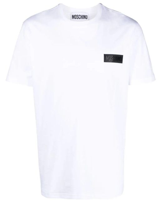 T-shirt con applicazione logo di Moschino in White da Uomo