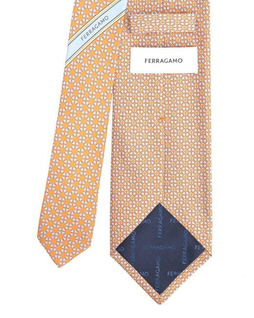 Ferragamo Natural Silk Tie With Gancini And Hearts Print Ties And Bow Ties for men