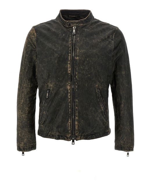 Giorgio Brato Black Vintage Leather Jacket Casual Jackets for men