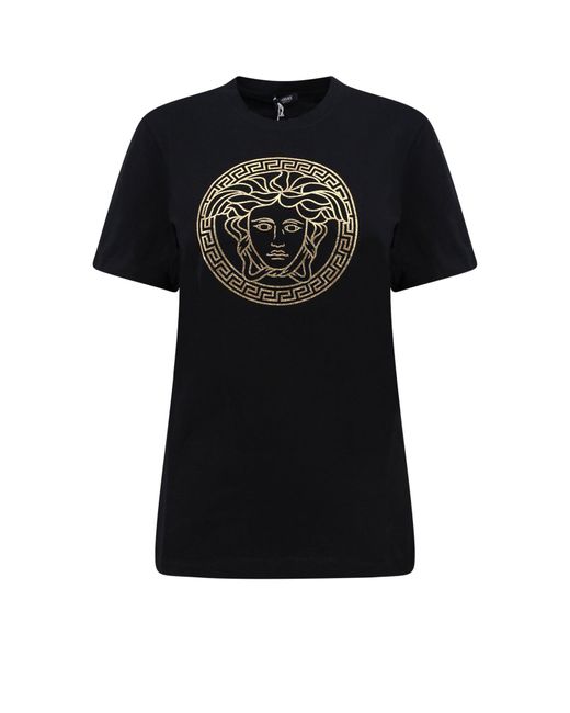 T-shirt in cotone con logo Medusa di Versace in Black
