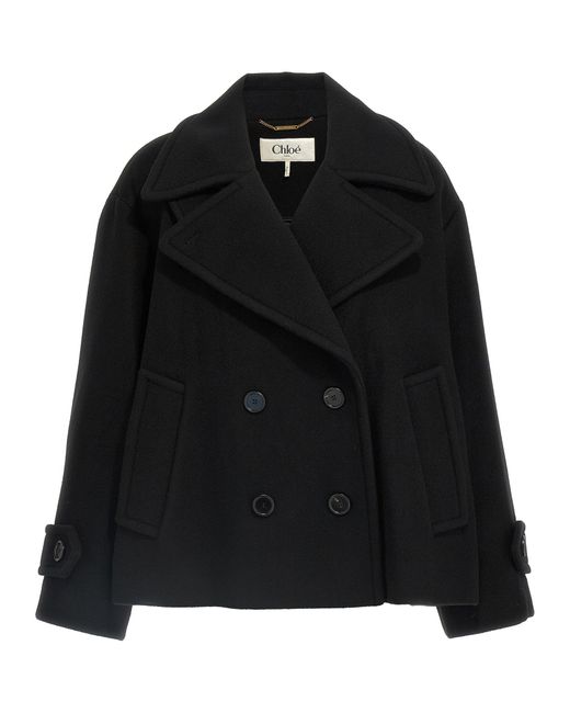 Double Breasted Wool Coat Trench E Impermeabili Nero-Donna di Chloé in Black
