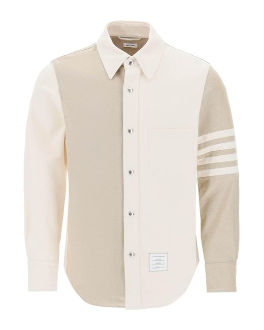 Thom Browne White Funmix 4-bar Overshirt In Selvedge Denim for men