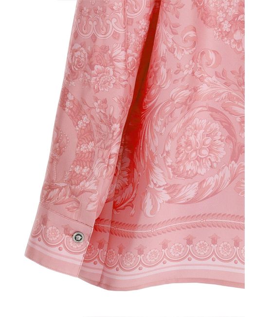 Camicia in seta a stampa Barocco di Versace in Pink