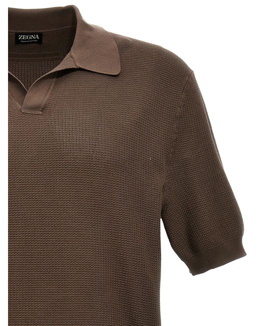 Knitted Shirt Polo Verde di Zegna in Brown da Uomo