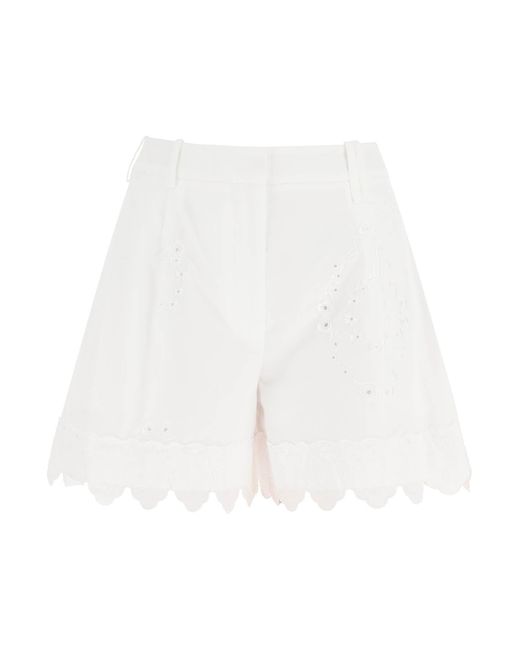 Simone Rocha White Embroidered Cotton Shorts