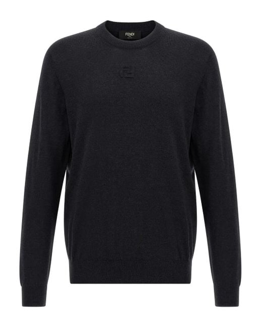 Fendi Blue Embossed Ff Detail Wool Jumper for men