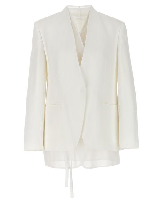 Brunello Cucinelli White Single-breasted Organza Insert Blazer Blazer And Suits