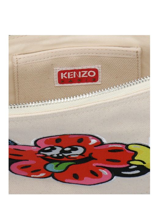 KENZO White Motif-embroidered Zipped Clutch Bag